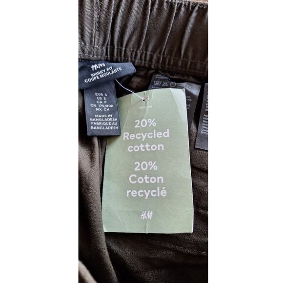 H&M Women's Olive Military Green Skinny Cargo Pants Size S Recycled Cotton blend - Picture 4 of 10